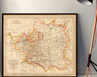 Historical map of Poland - Vintage map of Poland, available on paper or canvas