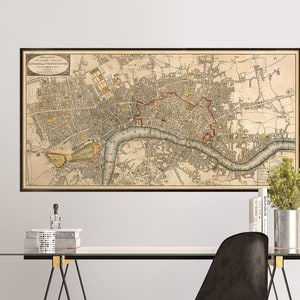 Oude kaart van Londen, Westminster-kaart, historische stadsplattegrond, groot kaartwanddecor, Britse geschiedeniskunst