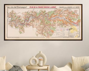 Carte des vins de la vallée de la Marne, vignobles de champagne de l'Aisne, région de l'Atlas des vins de France