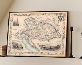 Austria old map,  decorative wall map with illustrations, art print