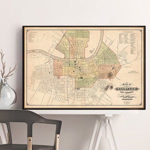 Carte de Nashville, impression de carte ancienne de la ville, Nashville et ses environs, The Music City, idée cadeau pour ville natale, carte vintage restaurée
