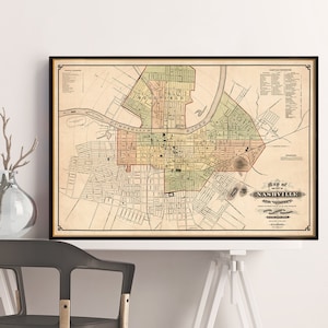 Nashville map, old city map print, Nashville and vicinity, The Music City, hometown gift idea, restored vintage map image 1