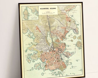 Map of Helsinki, Helsingfors map, old city map print, Helsingin kartta, fine print on paper or canvas
