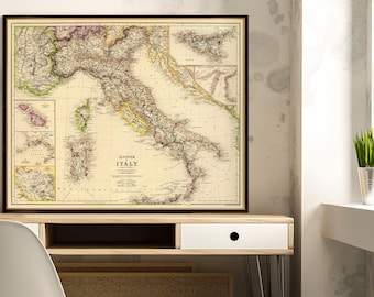 イタリアの古地図、細かい活字、復元された歴史地図、イタリアの美術