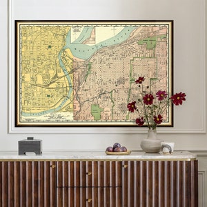 Mapa de Kansas City, reprodução de belas artes, decoração de mapa de parede em estilo vintage