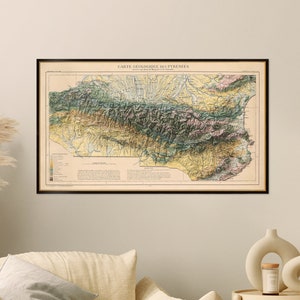 Pyrenees mountains, old geological map with a shaded relief 3D effect image 1