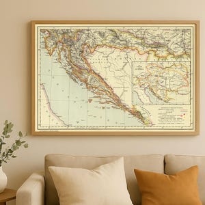 Antique Map of Croatia 1883 | Austria-Hungary Print | Vintage Balkan Region Wall Art