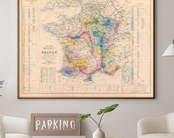 France Wine Map | Carte Vinicole de la France | French Vineyards Guide | Archival Print