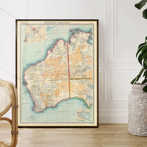 Map of Western Australia, old map print, Australian history in cartographic publications, cottage decor
