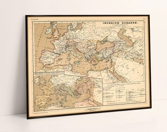 Old map of Europe during Roman Empire in the first century BC, historical map, wall art decor