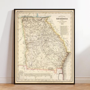 Impression de carte de Géorgie - Ancienne carte de Géorgie - Reproduction de cartes historiques sur papier ou toile