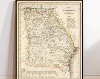 Georgia Vintage Map | 19th Century Geography Art | Archival Print