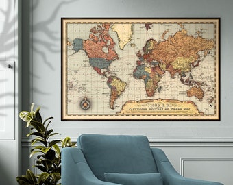 Historic map of the world from 1939, just before starting of The WW2, political world map, vintage style decor, fine art print