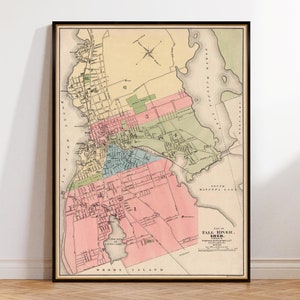 Fall Fluss Karte, alte Stadt Karte Reproduktion, historische Stadtplan, Wohnkultur