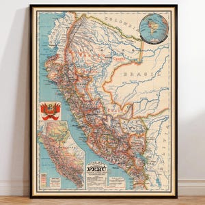 Mapa Peru - Stara mapa Peru, duży wydruk mapy ściennej na papierze lub płótnie