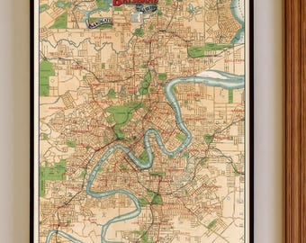 ブリスベン地図 1920年、オーストラリアのブリスベンのヴィンテージ