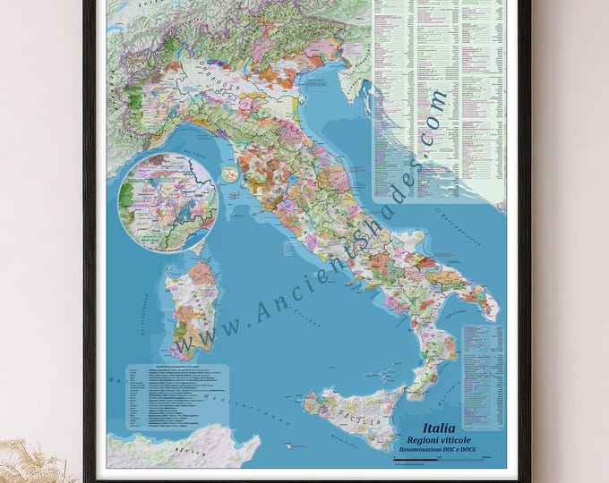 Italy Wine Map Print - A Cartographic Guide to DOC & DOCG Zones