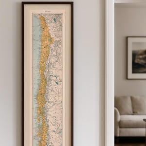Zabytkowa mapa Chile | Antyczna sztuka ścienna z detalami topograficznymi | Wydruk archiwalny
