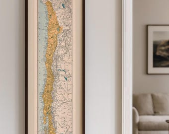 Vintage Map of Chile | Antique Wall Art with Topographic Detail | Archival Print