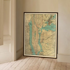 Map of Manhattan, old map of Manhattan New York, detailed vintage map from 1924, vintage style wall decor image 1