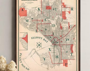 Seattle Old Map | Vintage City Plan Print | American Cartography Art