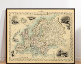 Antieke kaart van Europa - Oude kaart van Europa - archiefafdruk op papier of canvas