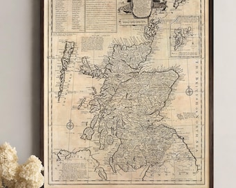 Scotland Map | Antique Scottish Geography | Historical Wall Art Print