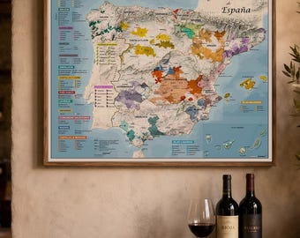 Mapa de las regiones vinícolas de España / Tabla de viñedos y terruños españoles / Guía imprimible para el cultivo de la vid
