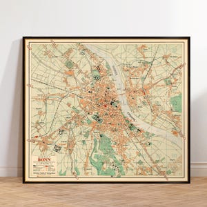 Mapa de Bonn (Alemania), decoración de estilo retro, impresión de mapa histórico