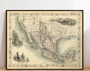 Mexico map - Vintage map of  Mexico - Fine print - Restored map