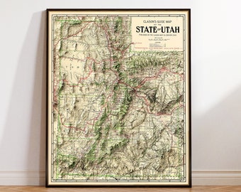 Old map of Utah with a relief shading effect, bringing back to life old maps, art print