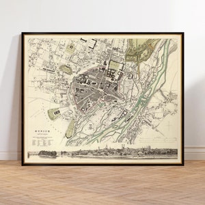 Ancienne carte de Munich, impression de plan de la vieille ville, reproduction giclée, carte murale, décoration d'intérieur