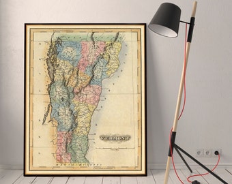 Vermont-Karte – Historische Karte von Vermont – Restaurierte alte Karte, Giclée-Druck auf Papier oder Leinwand