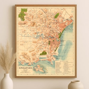 Kaart Singapore | Vintage stadsplattegrond | Archiefreproductie