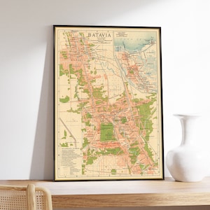 Mapa de Yakarta, mapa antiguo de Yakarta, mapa de Batavia, decoración de pared