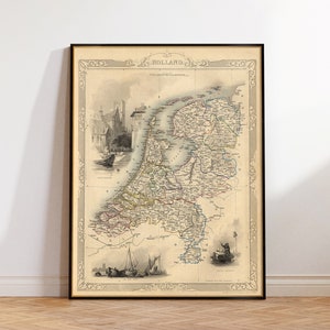 Carte des Pays-Bas, impression de carte d'archives, histoire des Pays-Bas, cadeau néerlandais