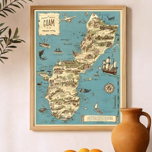 Alte Landkarte von Guam | Illustrierte Marianen | Geographie Wand Kunst Druck