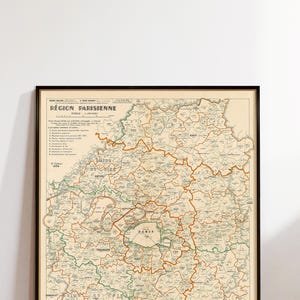 Région parisienne, carte administrative, très décorative, carte murale, décoration de style vintage