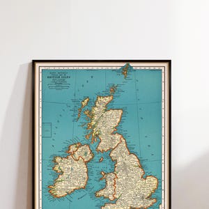 Carte vintage des îles britanniques - Impression d'archives sur papier mat ou toile