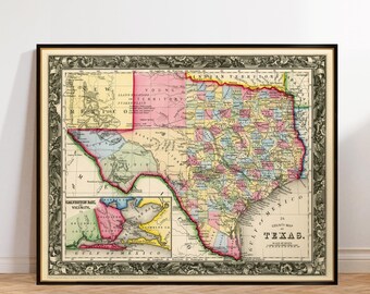 Texas map - Vintage map of Texas fine print on paper or canvas