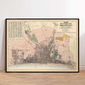 Brighton-kaart, oude kaart van Brighton, grote historische kaart, cartografieprint