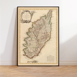 Old map of Corsica, vieille carte de la Corse, Corsica map archival reproduction, historical map, wall decor