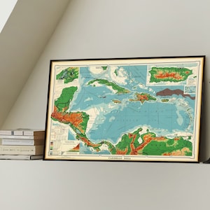 Karibische Meer alte Karte, dekorative Karte der Karibik, dekorieren Sie Ihre Wand mit einer Karte im Vintage-Stil