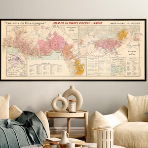 Montagne de Reims Weingebietskarte, Weinregion Champagne, Teil von "Atlas de la France Vinicole", dekorative Vintage Karte