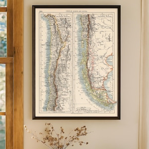Mapa Chile Vintage | Historyczna kartografia regionów północnych i południowych | Drobny druk