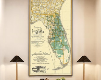 Florida Map Print | Vintage State Cartography| The Sunshine State Wall Decor