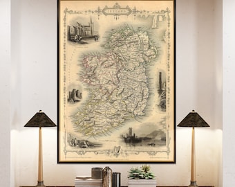 Carte de l'Irlande, histoire de l'Irlande, décoration murale irlandaise, style restauration,