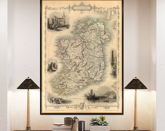 Ireland map, history of Ireland, Irish wall decor, restoration style,