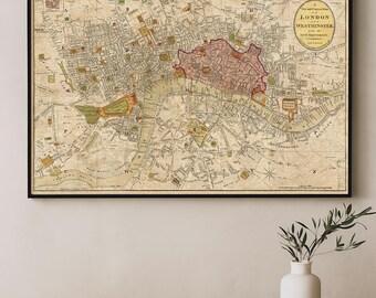 エリザベス女王治世下のロンドン地図 - 街路、テムズ川、教会