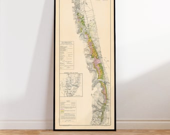 May include: A vintage map of the La Cote de Nuits wine region in Burgundy, France. The map is printed on cream-colored paper with brown, green, and yellow lines and text. The title "Les vins de Bourgogne" and "LA COTE DE NUITS" are printed in black at the top of the map.
